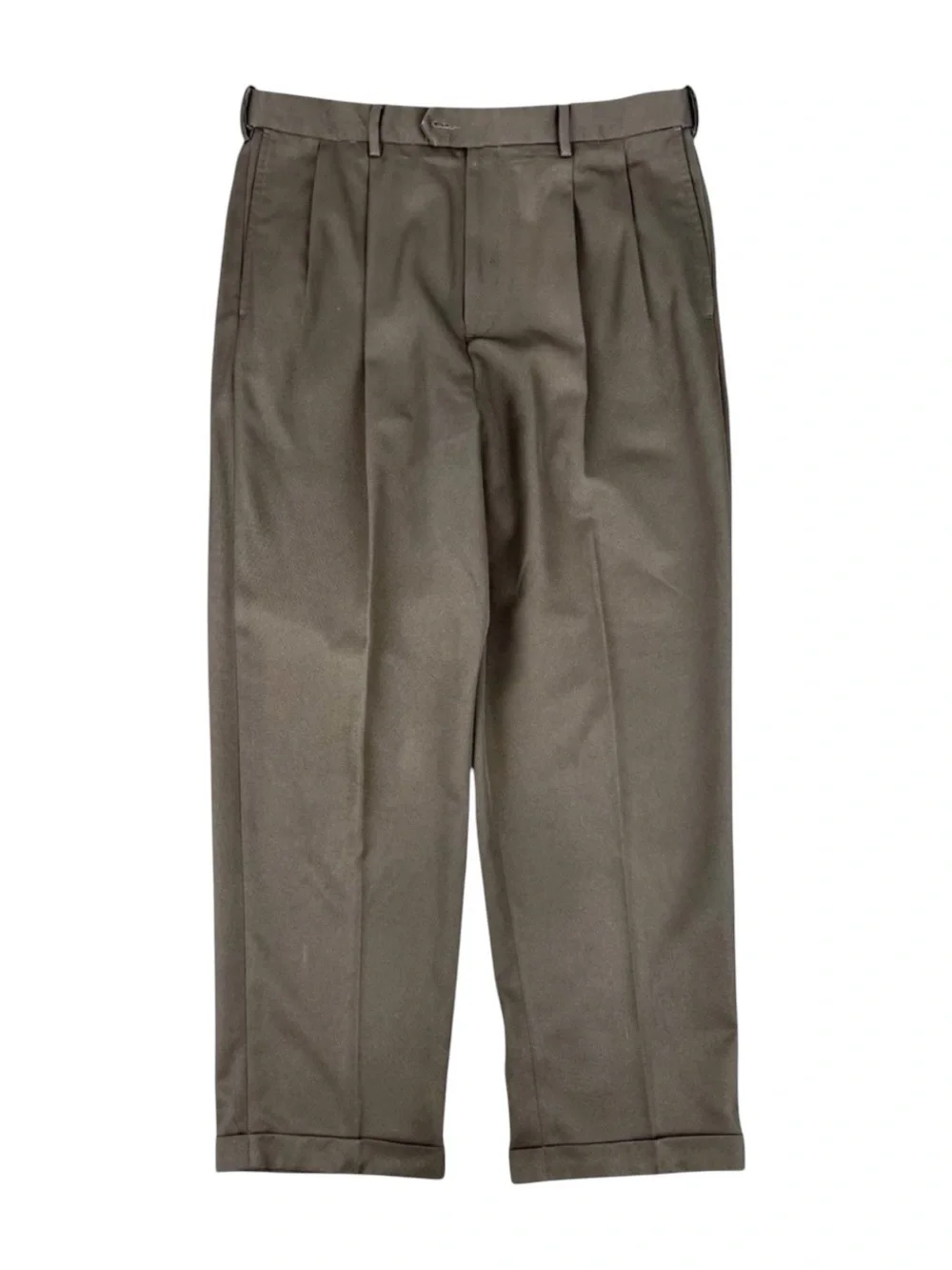 Savane Pleated Trousers Dress Pants Olive Green Men's Size 34x29 Cuffed‎